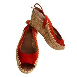 Tory Burch Orange Suede Sling Back Espadrilles Shoes with Jute Trim. EUC.Sz. 8.5